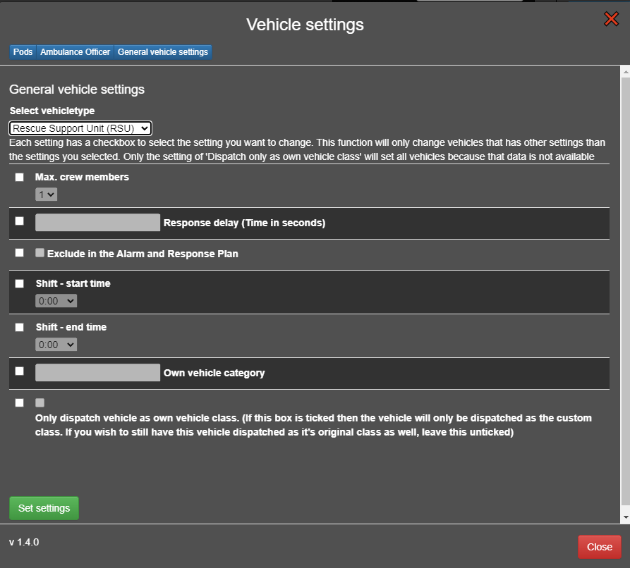 general vehicle settings